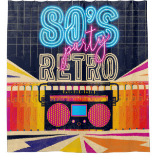 Cortina De Ducha 80, fiesta de música retro. Poster de estilo antig