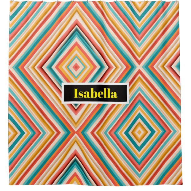 Cortina de ducha a rayas retro personalizada (Anverso)