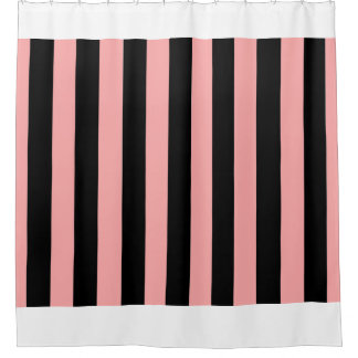 Cortina de ducha a rayas rosa coral y negro
