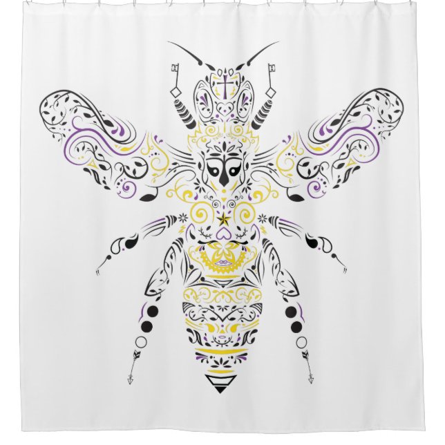 Cortina De Ducha abeja adornada de la miel (Anverso)