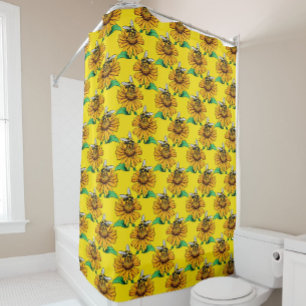 Cortina De Ducha Abeja en diseño de patrón de flor de girasol amari