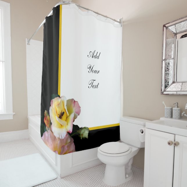 Cortina De Ducha Abejas con flores de rosas amarillas rosas (In situ)