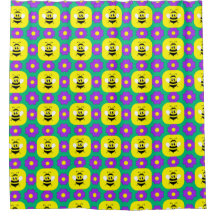 Abejas de dibujos animados y flores