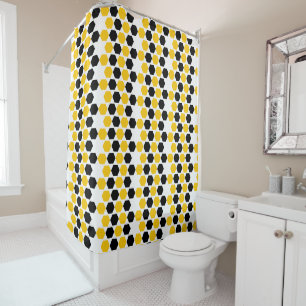 Cortina De Ducha Abejorro Negro Amarillo Geométrico Hexagrama Patró
