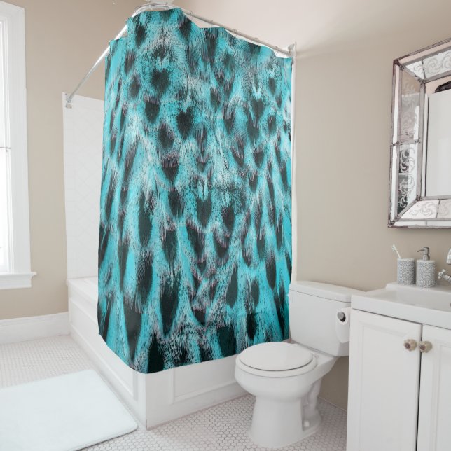 Cortina De Ducha Abstract blue feather pattern (In situ)