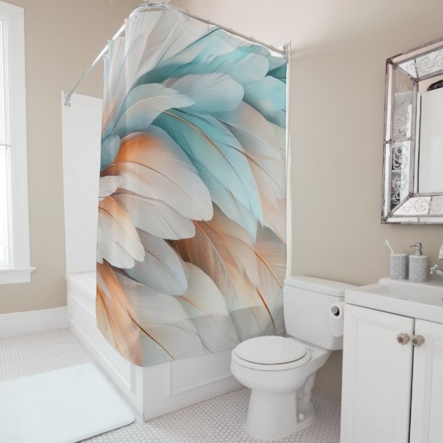 Cortina De Ducha Abstract Feather Flow – Soft Elegance (In situ)