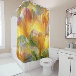 Cortina De Ducha Abstract Floral Art with Yellow Petals