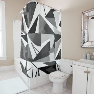 Cortina De Ducha Abstract Modern Geometric Black & White Watercolor