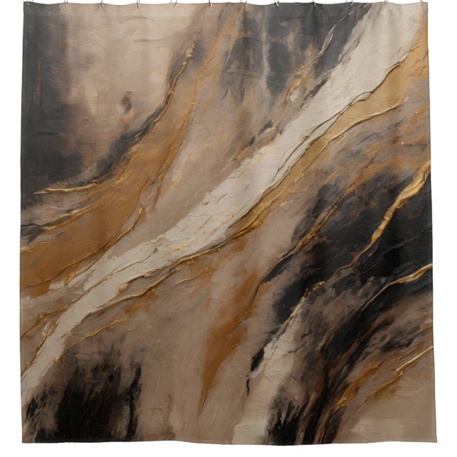 Cortina De Ducha Abstract Negro Oro Beige (Anverso)