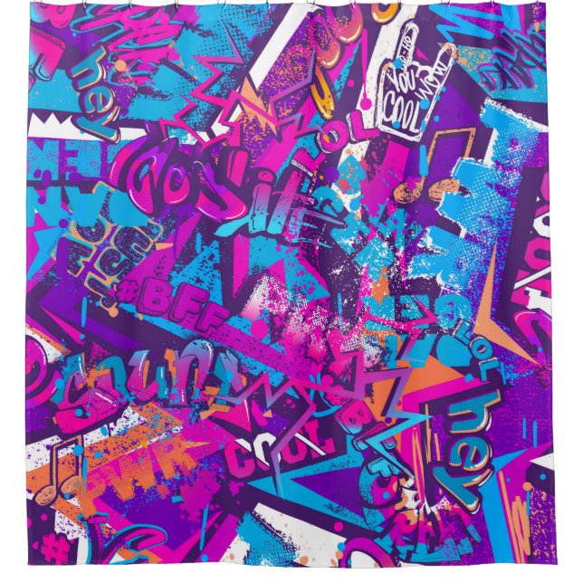 Cortina De Ducha Abstract seamless graffiti words pattern. Grunge r (Anverso)