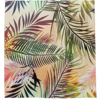 Cortina De Ducha Abstract tropical plants pattern. Vintage illustra