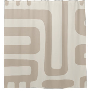 Cortina de ducha abstracta de marfil y beige