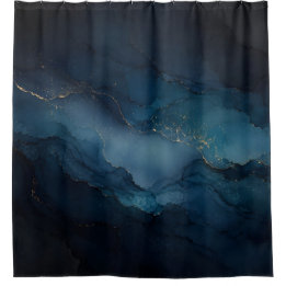 Cortina de ducha abstracta de oro azul verdoso mar