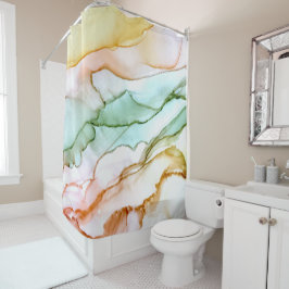 Cortina de ducha abstracta de tonos rosados