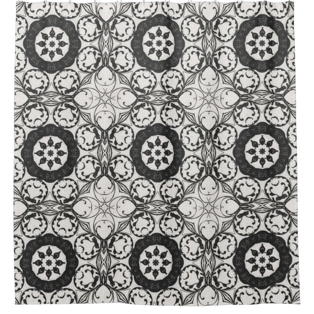 Cortina de ducha abstracta negra y blanca (Anverso)