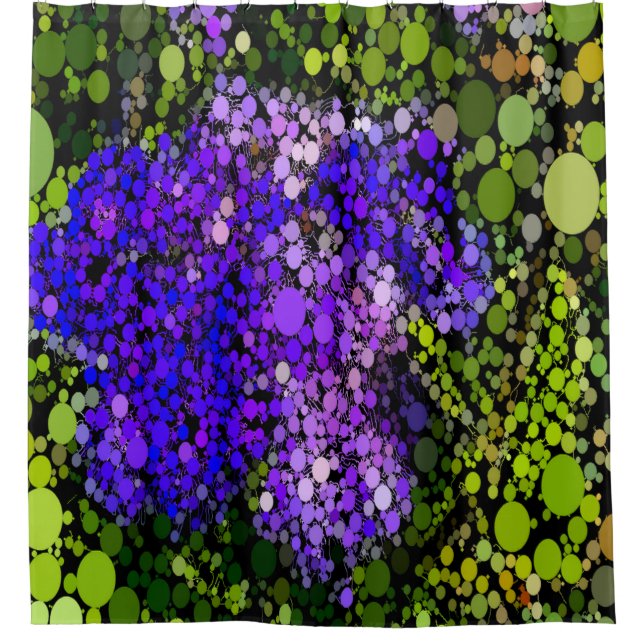 Cortina de ducha abstracta púrpura, azul y verde (Anverso)