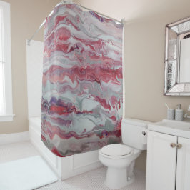 Cortina de ducha abstracta rosa y plateada