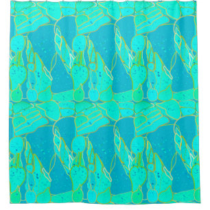 Cortina De Ducha abstracto de "Sea Grotto" - turquesa, azul, dorado
