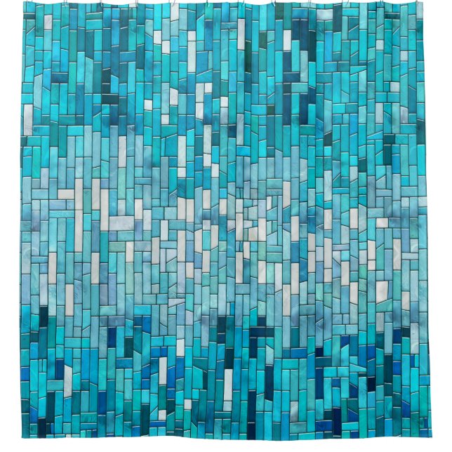 Cortina De Ducha Abstracto del arte mosaico en Aquamarine (Anverso)