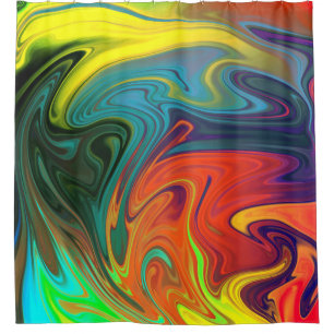 Cortina De Ducha Abstracto naranja rojo azul amarillo verde neón de