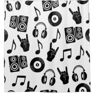 Cortina De Ducha Accesorios musicales: Patrón de cosecha monocromo.