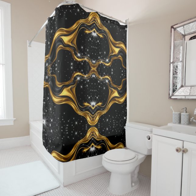 Cortina De Ducha Achempong Opulent Gold Black Monochrome Designer B (In situ)