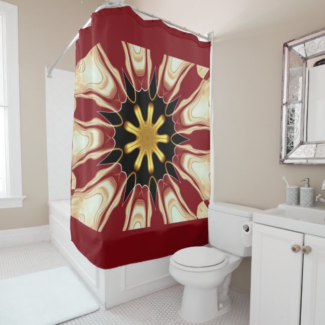 Cortina De Ducha Achempong: Starburst | Deep Crimson & Gold Luxury  (In situ)