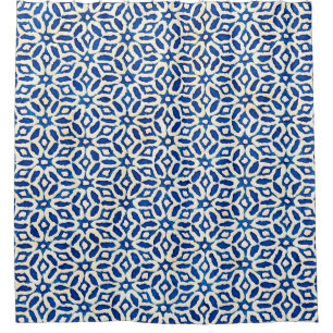 Cortina De Ducha acuarela batida nativa azul y blanco