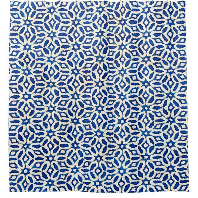 Cortina De Ducha acuarela batida nativa azul y blanco (Anverso)