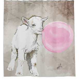 Cortina De Ducha Acuarela Bebé Cabra con Bubblegum