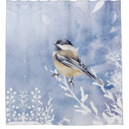 Cortina De Ducha Acuarela Chickadee Winter Bird Wildlife Nature