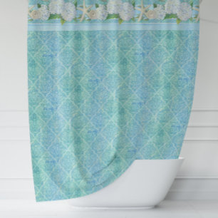 Cortina De Ducha Acuarela Damask Beach Starfish Shell Hydrangeas