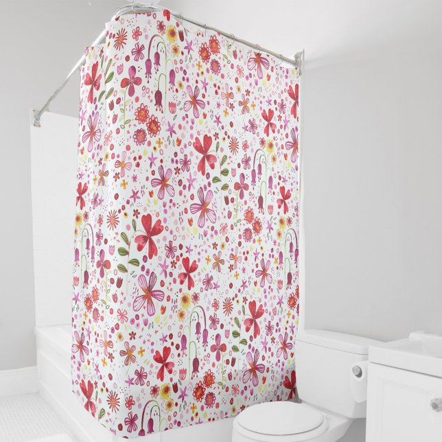 Cortina De Ducha Acuarela floral moderna (Modern floral watercolor pink and white pattern shower curtain)