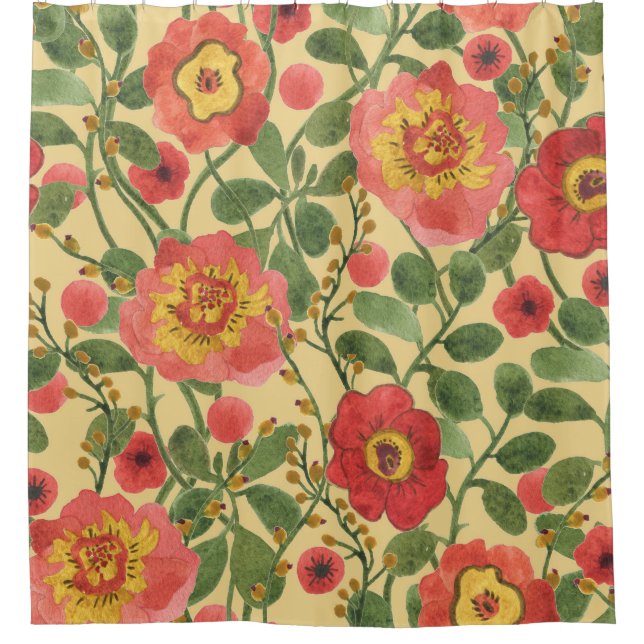 Cortina De Ducha Acuarela floral retro: elegancia inmadura (Anverso)