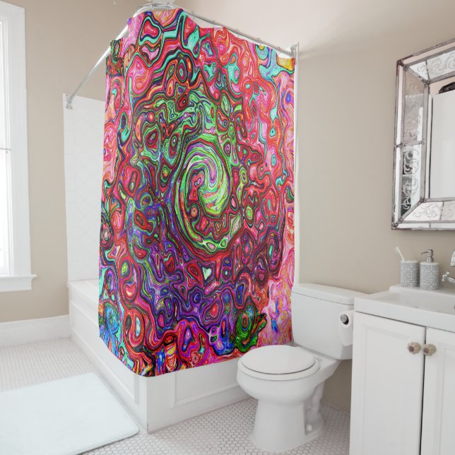 Cortina De Ducha Acuarela Groovy Rojo Resumen Remoto Líquido Swirl (In situ)