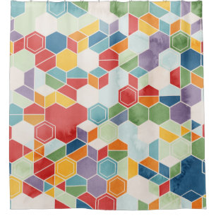 Cortina De Ducha Acuarela Hexagón, Mosaico Aleatorio.
