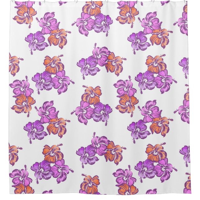 Cortina De Ducha Acuarela Hibiscus Hawai Tropical (Anverso)