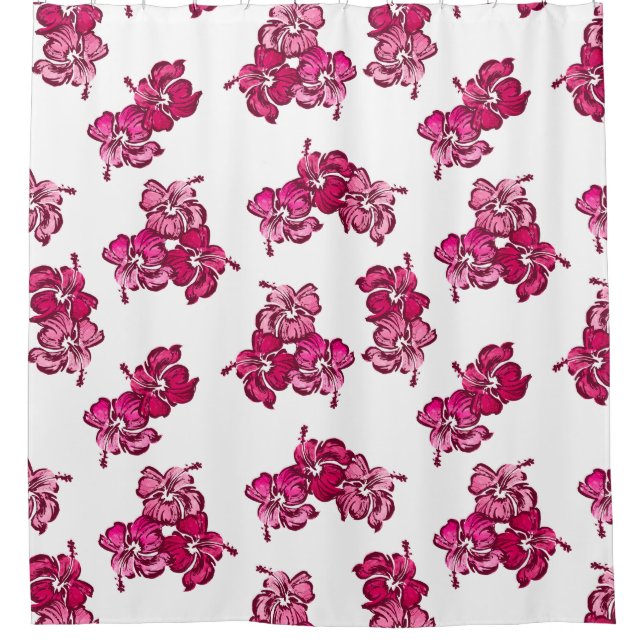 Cortina De Ducha Acuarela Hibiscus Hawai Tropical (Anverso)