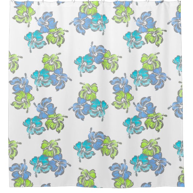 Cortina De Ducha Acuarela Hibiscus Hawai Tropical (Anverso)