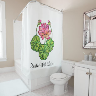 Cortina De Ducha Acuarela Lotus rosado con los brotes y las hojas