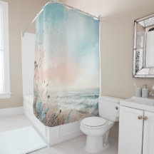 Acuarela Pastel Azul Playa Rosa