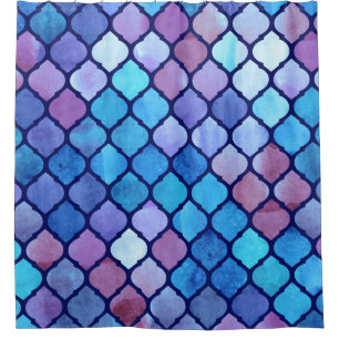 Cortina De Ducha Acuarela Resumen de Baldosas Geométricas Árabes