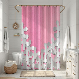 Cortina De Ducha Acuarela rosa y flores blancas