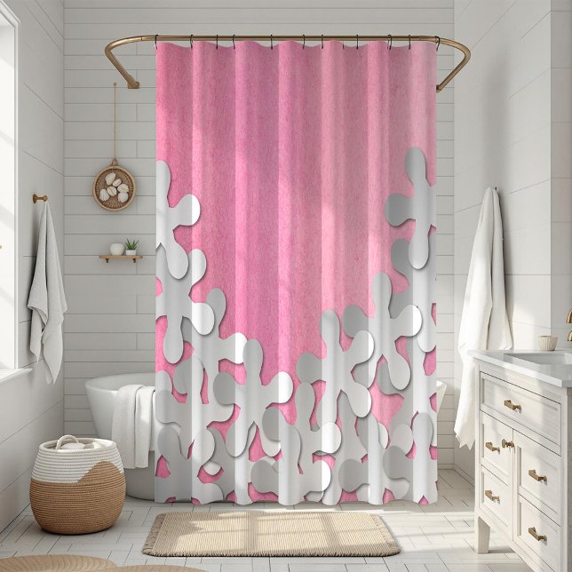 Cortina De Ducha Acuarela rosa y flores blancas (Subido por el creador)