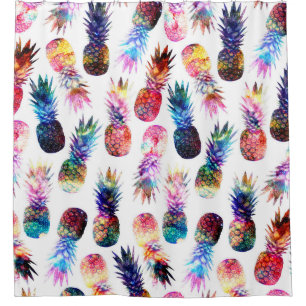 Cortina De Ducha acuarela y ilustracion de piña nebulosa
