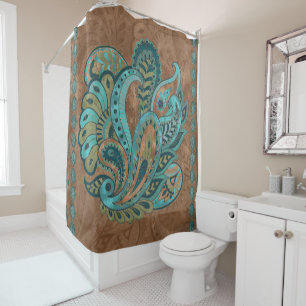 Cortina De Ducha Acuarela y oro orientales del modelo de Paisley