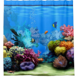 Cortina De Ducha Acuario tropical con los pescados y el coral