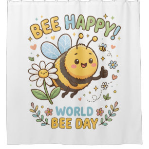 Cortina De Ducha Adorable ilustración "¡Abeja Feliz!" para el Día M