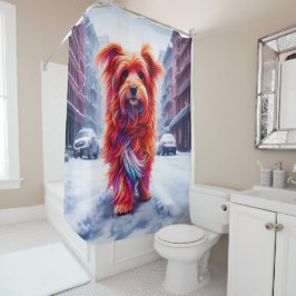 Cortina De Ducha Adorable perro callejero en helado paisaje de invi