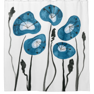 Cortina De Ducha Adornos de baño boho modernos de amapolas azules d